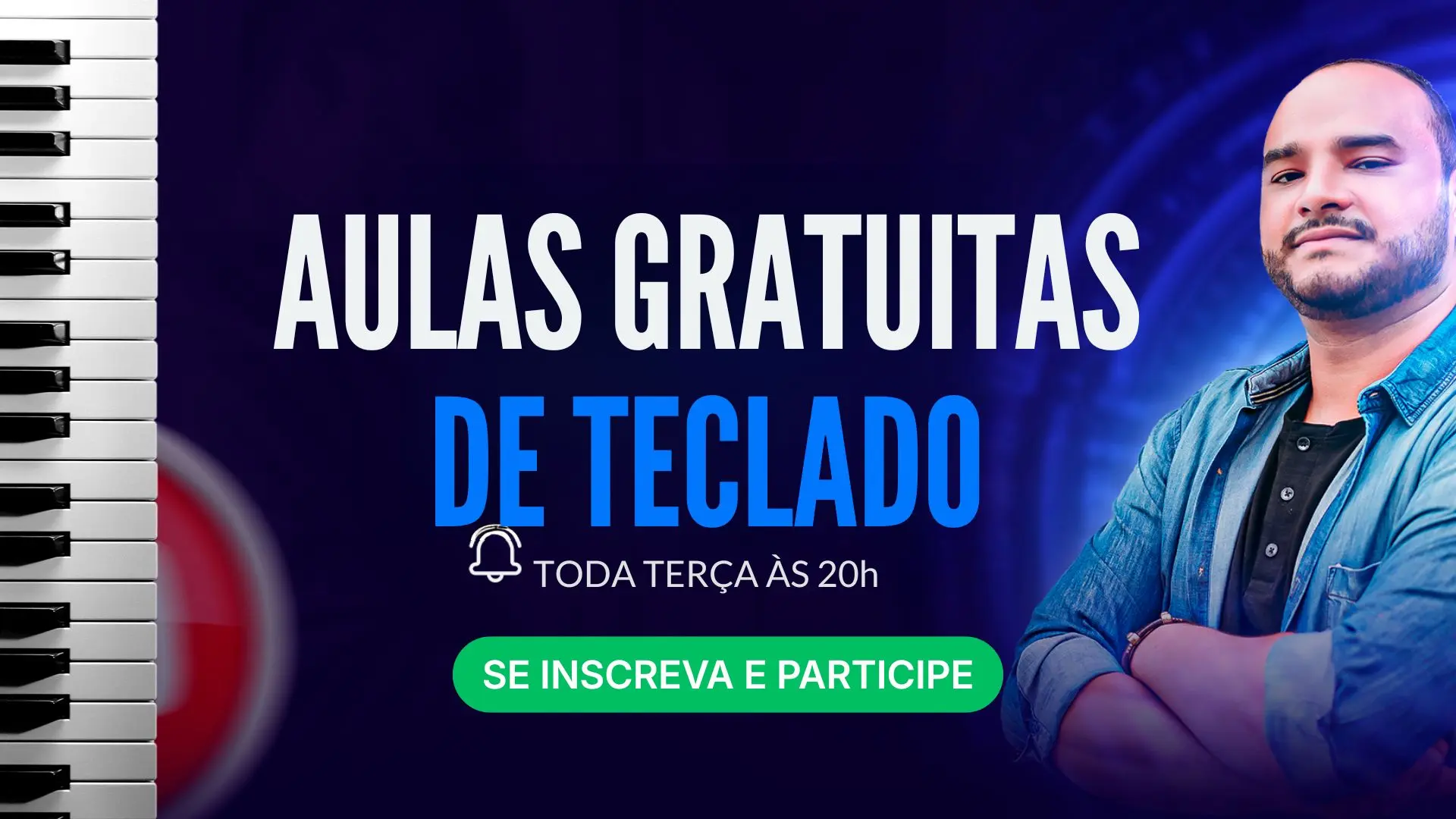 Aulas gratuitas de teclado toda terça às 20h, se inscreva e participe